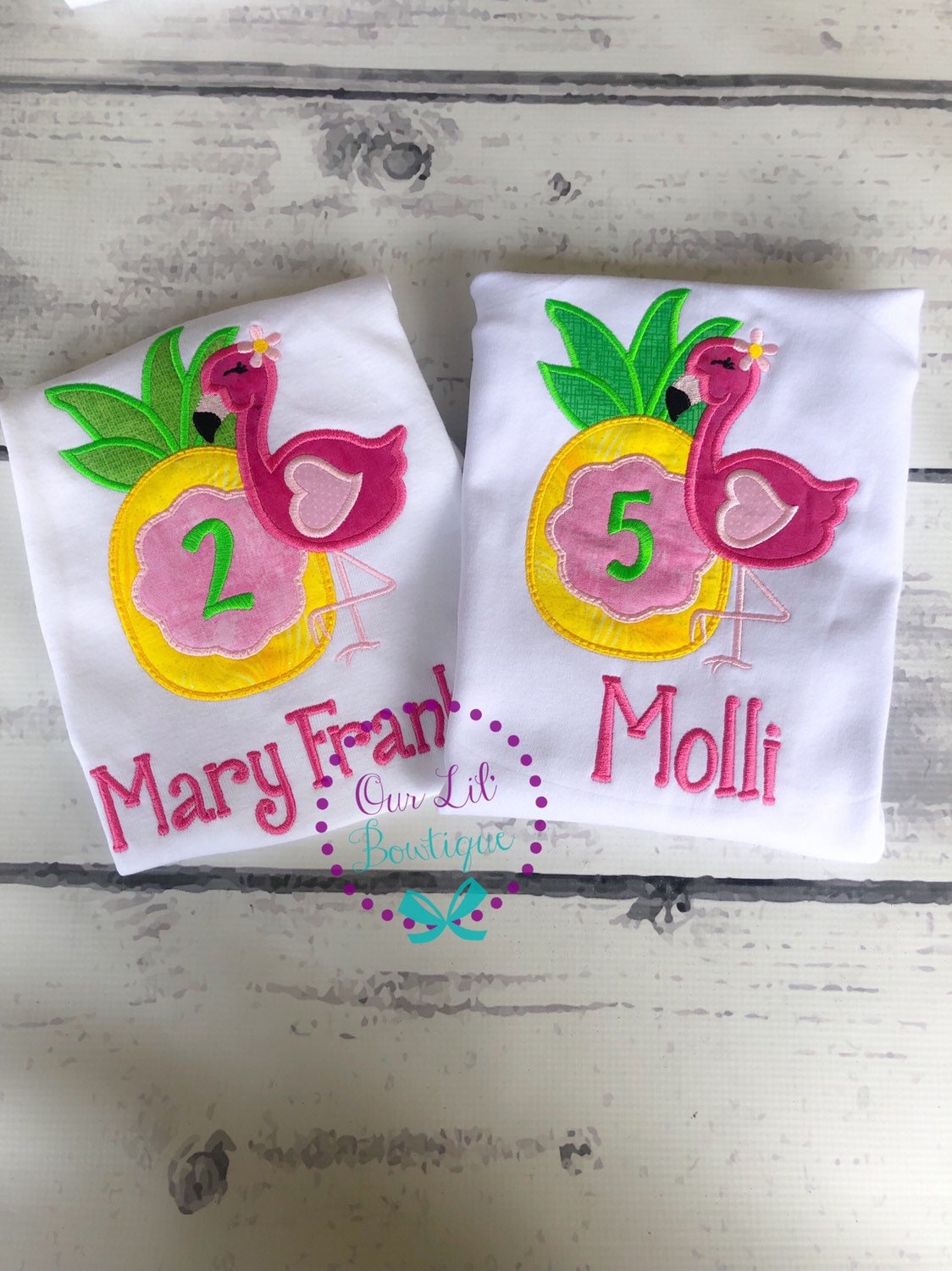 Personalized Flamingo Birthday Shirt: Pineapple Applique, Summer Outfit