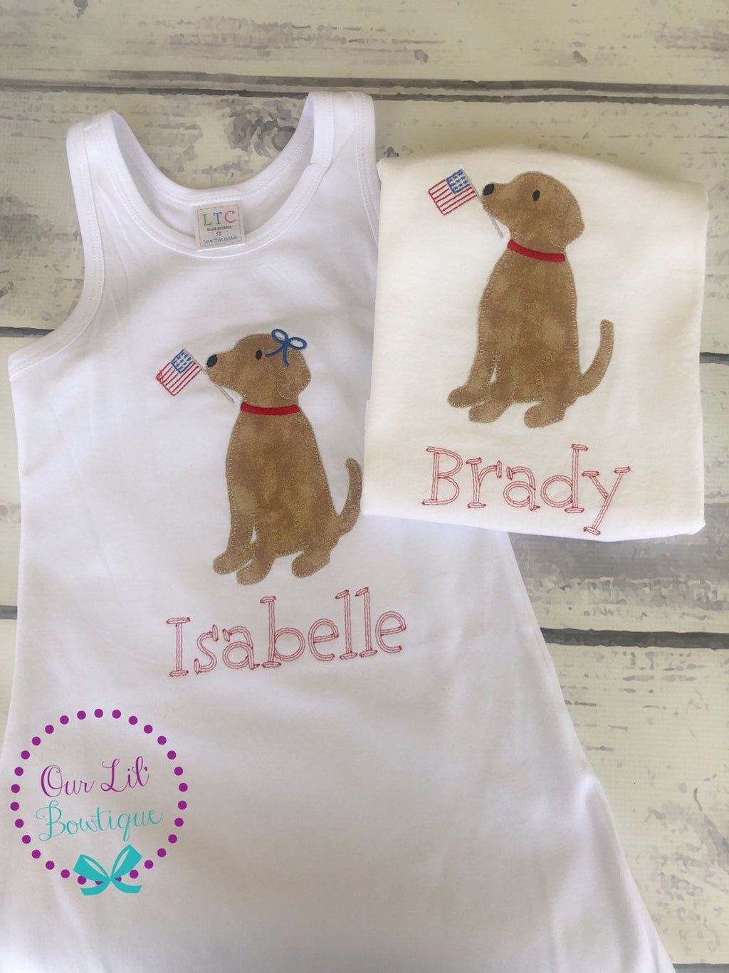 Patriotic Dog Shirt: Vintage Stitch Appliqué, 4th of July