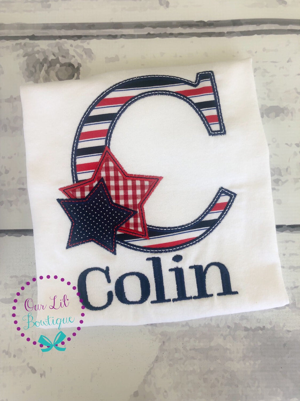 Personalized 4th of July Applique Shirt - Patriotic Initial