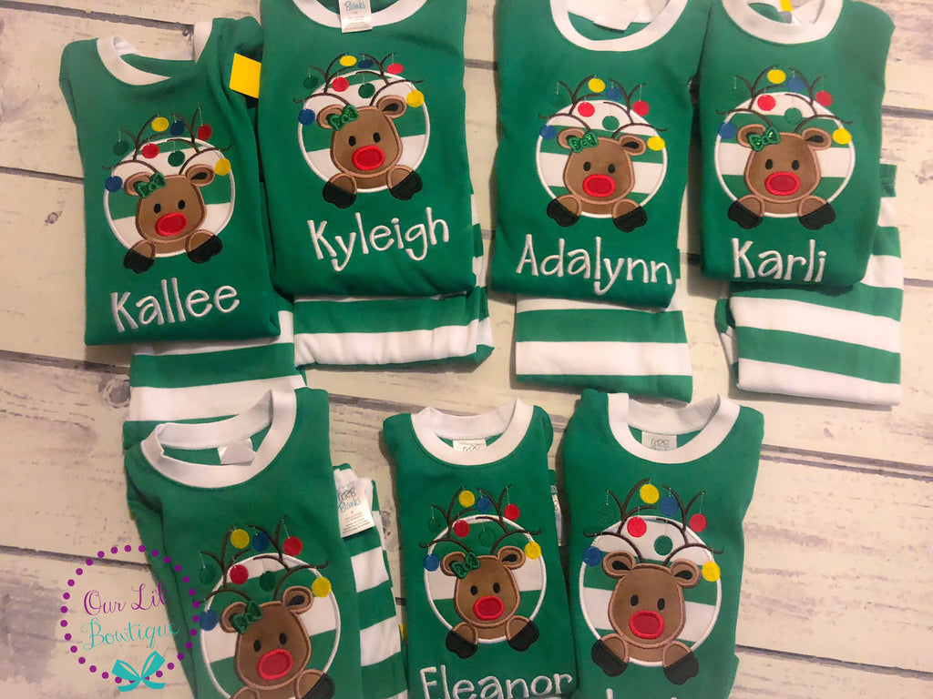 PRE-ORDER Reindeer Christmas Pajamas - Christmas PJs- Pajamas- Personalized Christmas PJs - Christmas Reindeer -Matching Christmas Pajamas