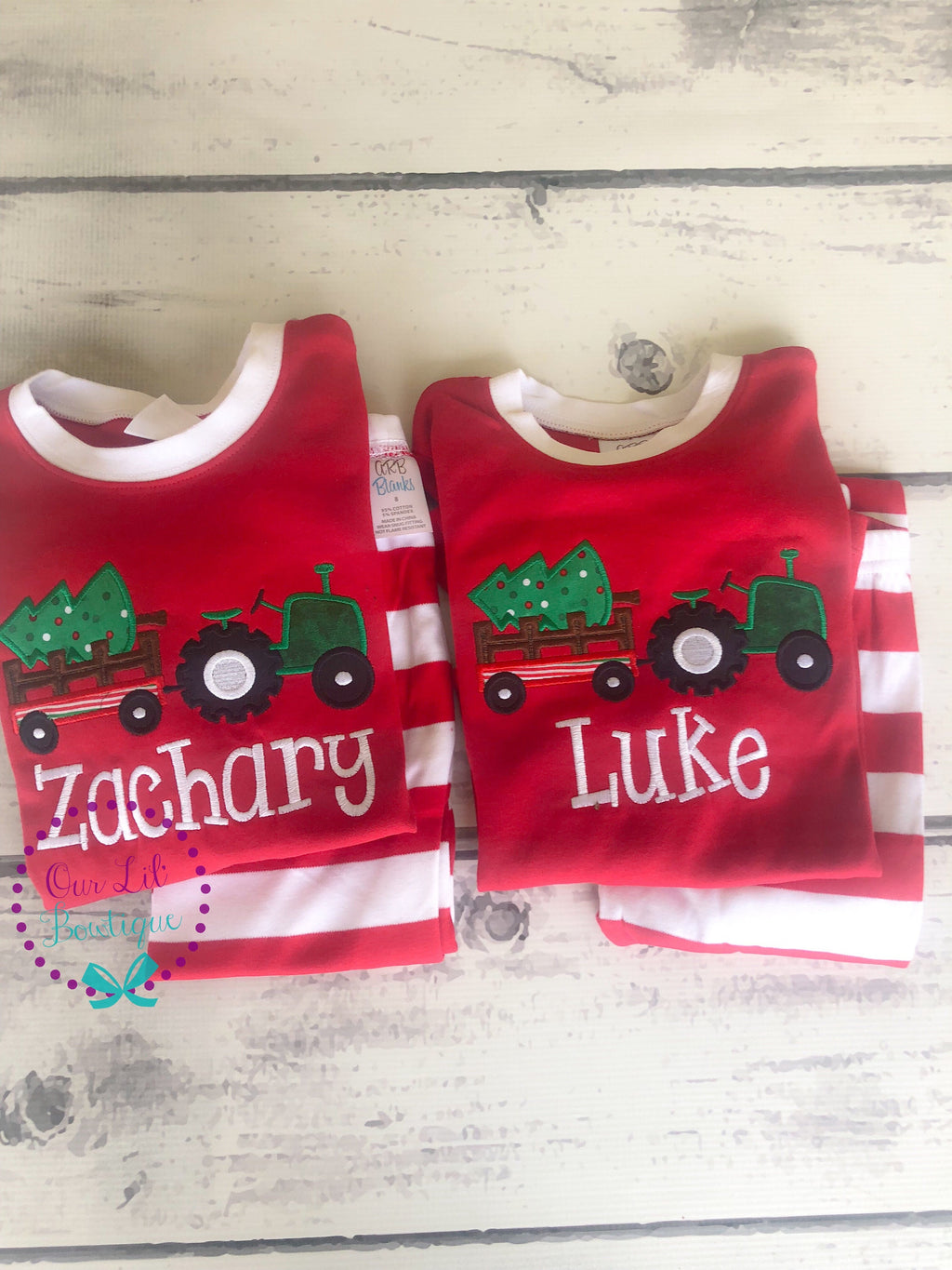 PRE-ORDER - Christmas Tractor- Boy's Christmas PJs- Christmas Tree - Personalized Christmas PJs - Christmas Tractor -Tractor Pajamas-Tractor