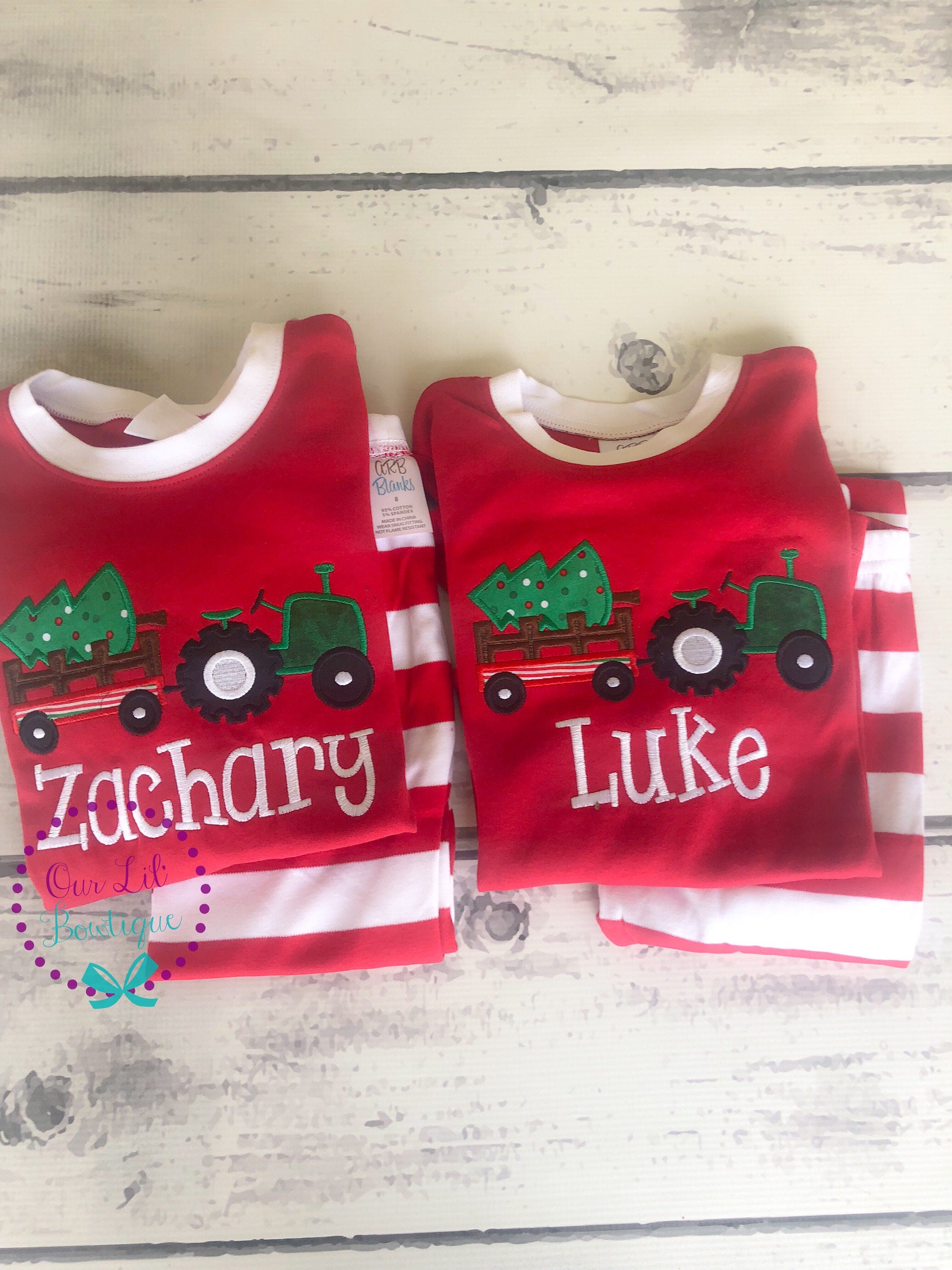PRE-ORDER - Christmas Tractor- Boy's Christmas PJs- Christmas Tree - Personalized Christmas PJs - Christmas Tractor -Tractor Pajamas-Tractor