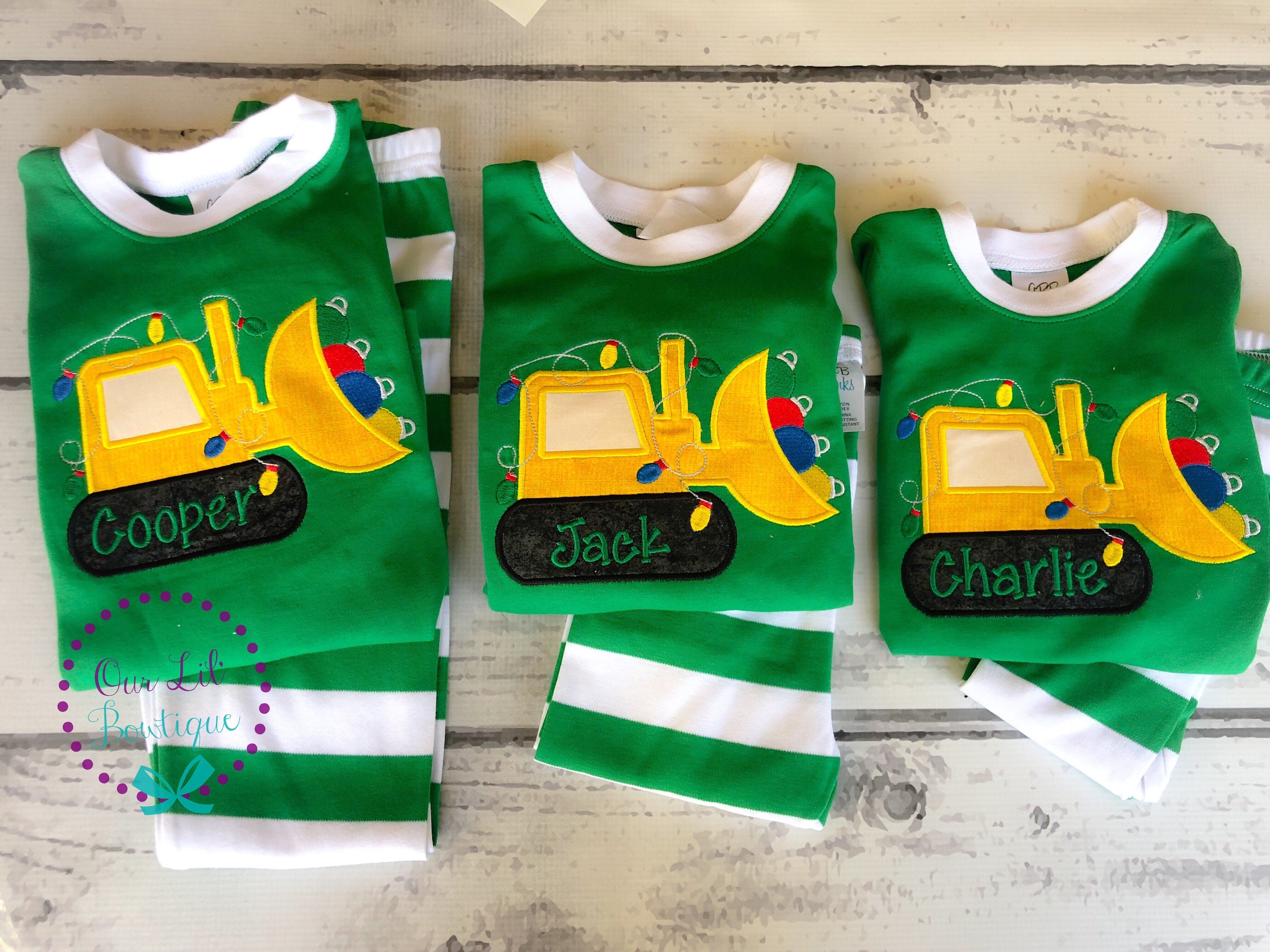 PRE-ORDER Christmas Dozer - Boy's Christmas PJs- Christmas Tree - Personalized Christmas PJs - Christmas Truck PJS - Christmas Pajamas