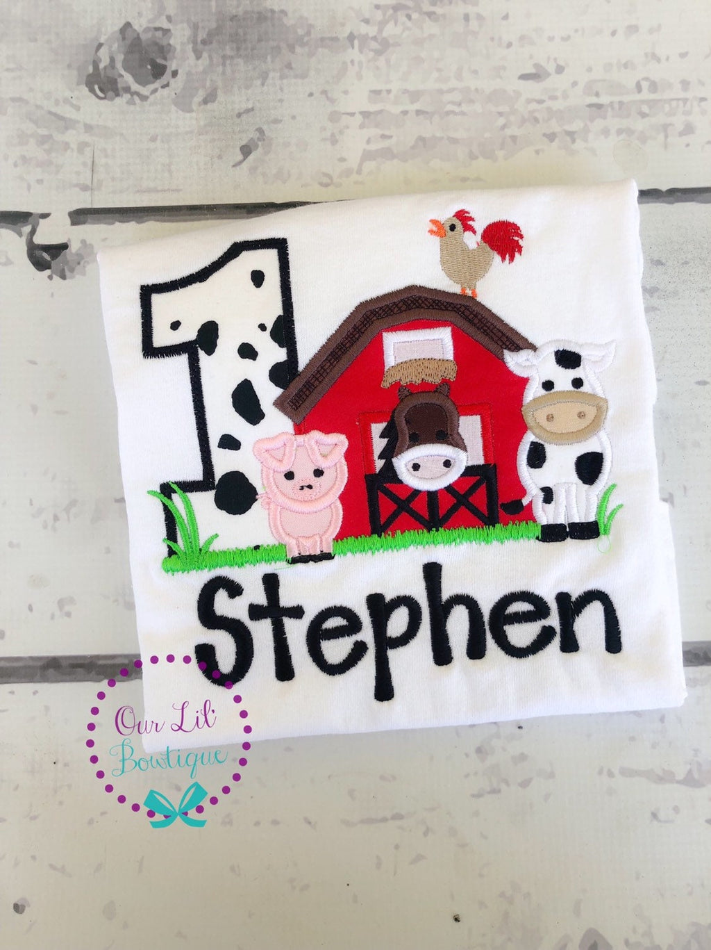 Personalized Farm Birthday Shirt: Barnyard Animals Appliqué