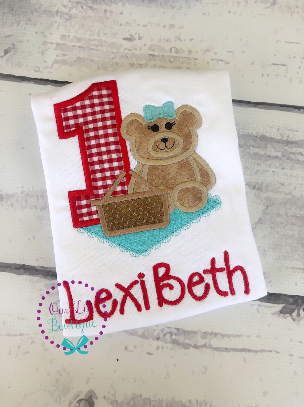 Teddy Bear Picnic Birthday Applique Shirt - Personalized 1st Birthday Outfit
