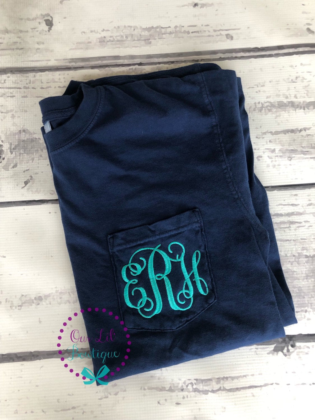 Short Sleeve Comfort Colors Monogram Pocket Tee - Short Sleeve T-Shirt -Comfort Colors - Monogram Pocket T-shirt - Monogram Pocket T-Shirt