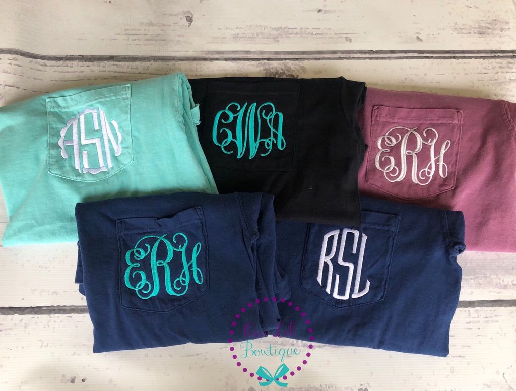Short Sleeve Comfort Colors Monogram Pocket Tee - Short Sleeve T-Shirt -Comfort Colors - Monogram Pocket T-shirt - Monogram Pocket T-Shirt
