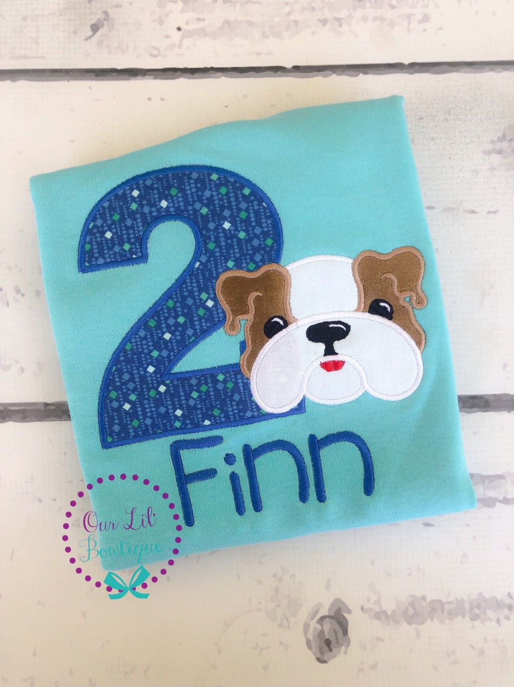 Personalized Bulldog Applique Birthday Shirt