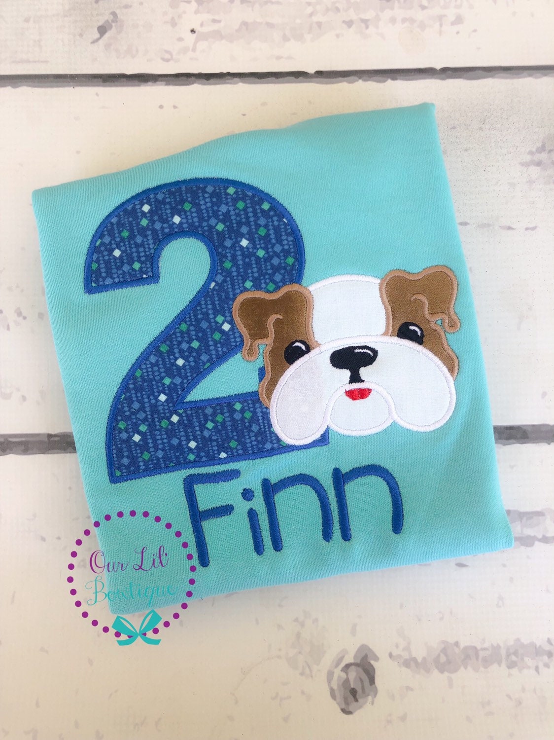 Personalized Bulldog Applique Birthday Shirt