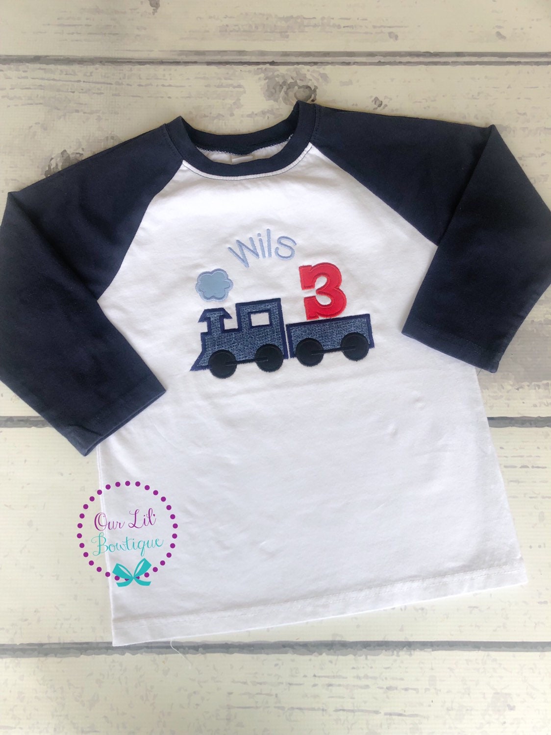 Personalized Train Birthday Raglan Shirt - Custom Colors