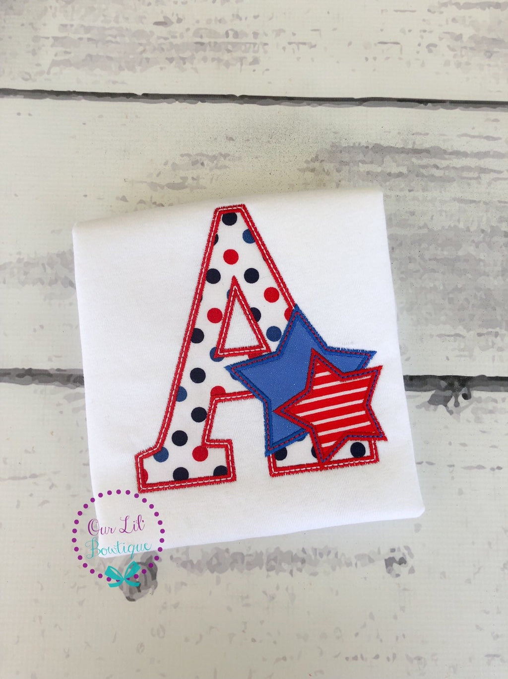 Personalized 4th of July Applique Shirt - Patriotic Initial