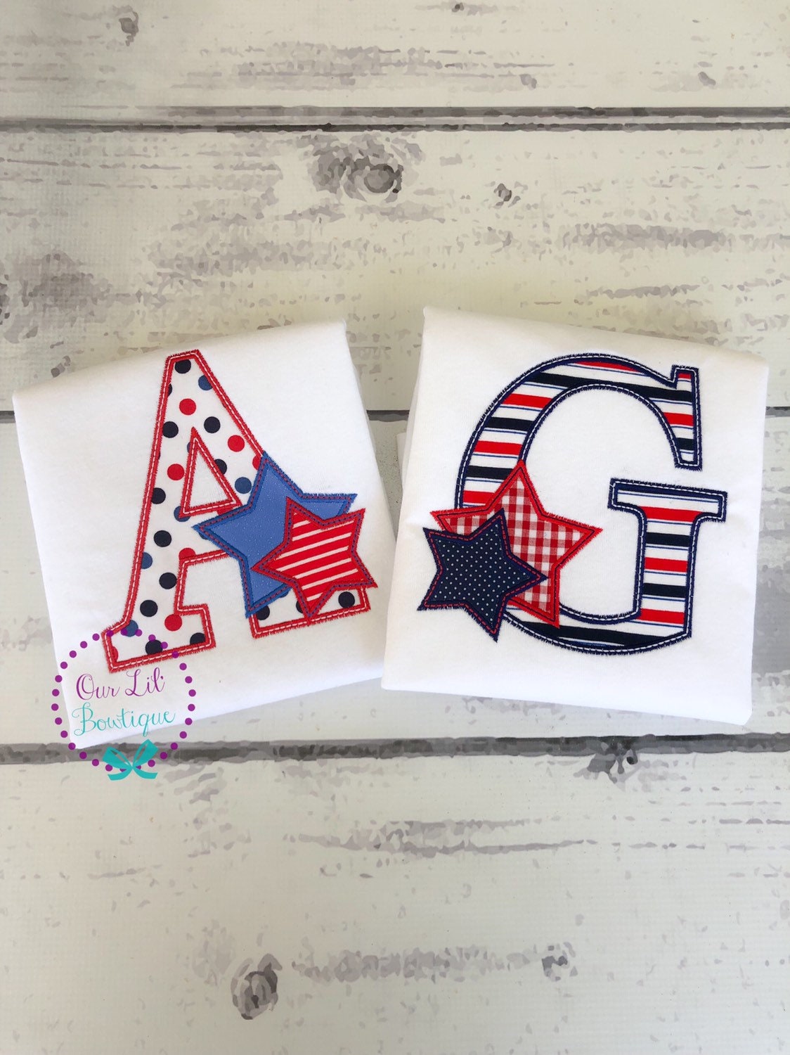 Personalized 4th of July Applique Shirt - Patriotic Initial