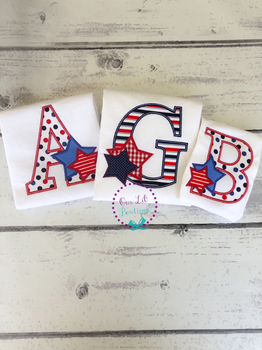 Personalized 4th of July Applique Shirt - Patriotic Initial