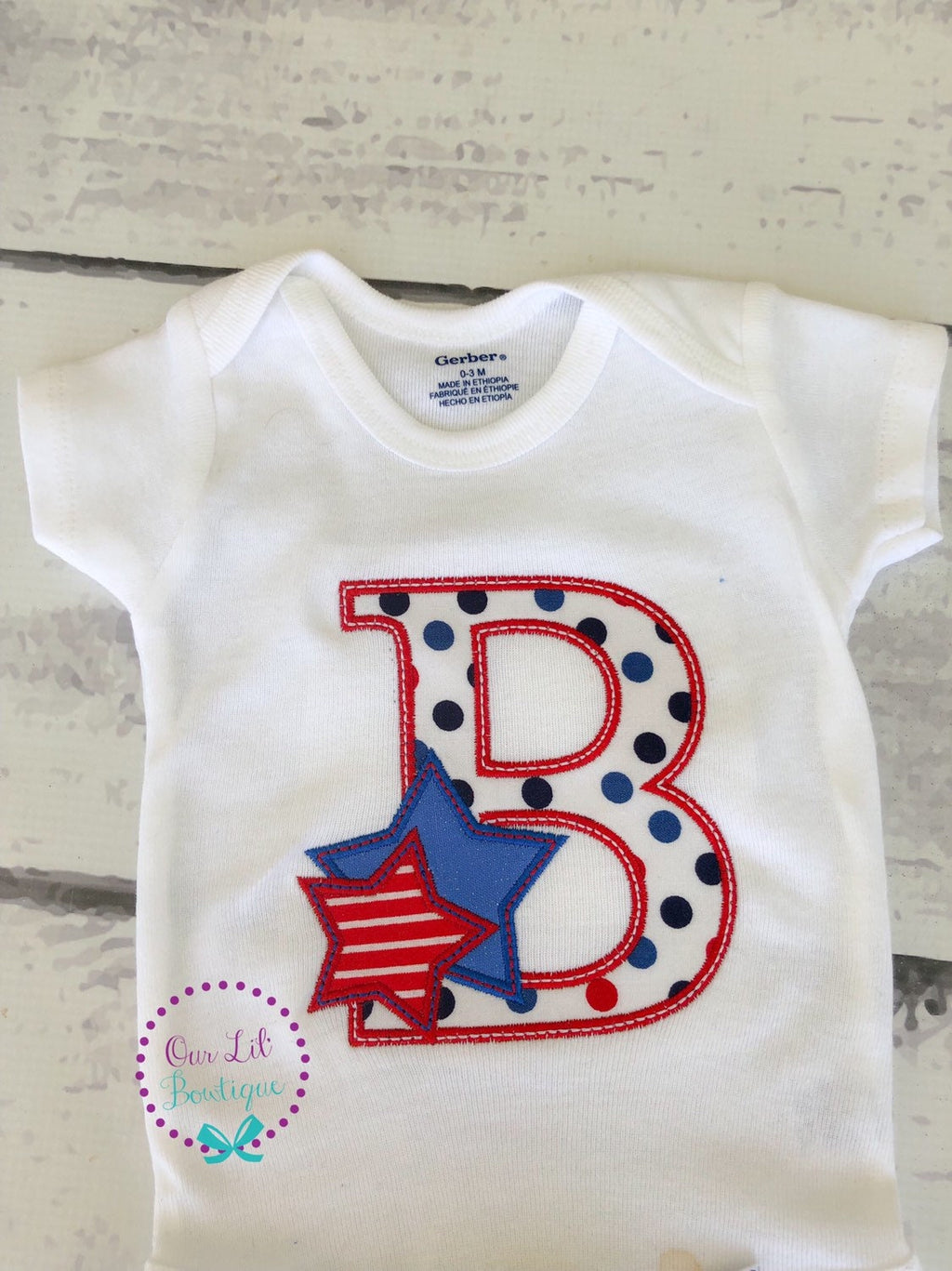 Personalized 4th of July Applique Shirt - Patriotic Initial