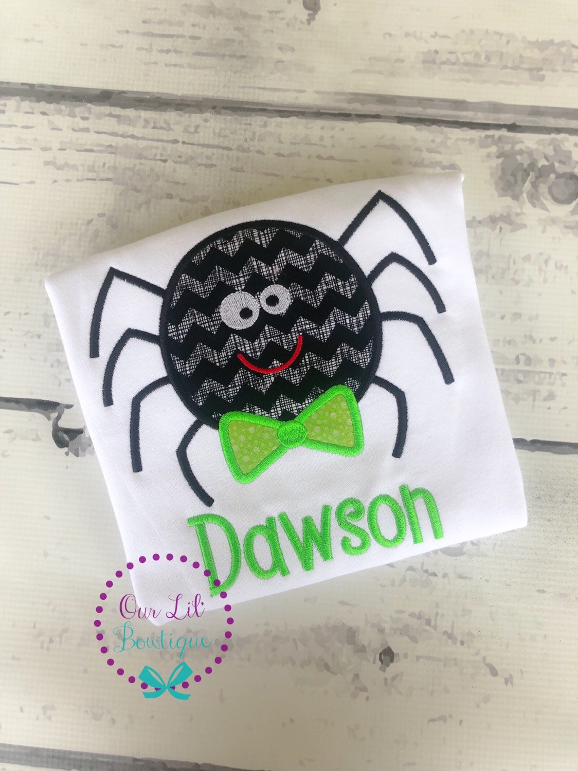 Spider Halloween Shirt: Boys Appliqué Bowtie Tee