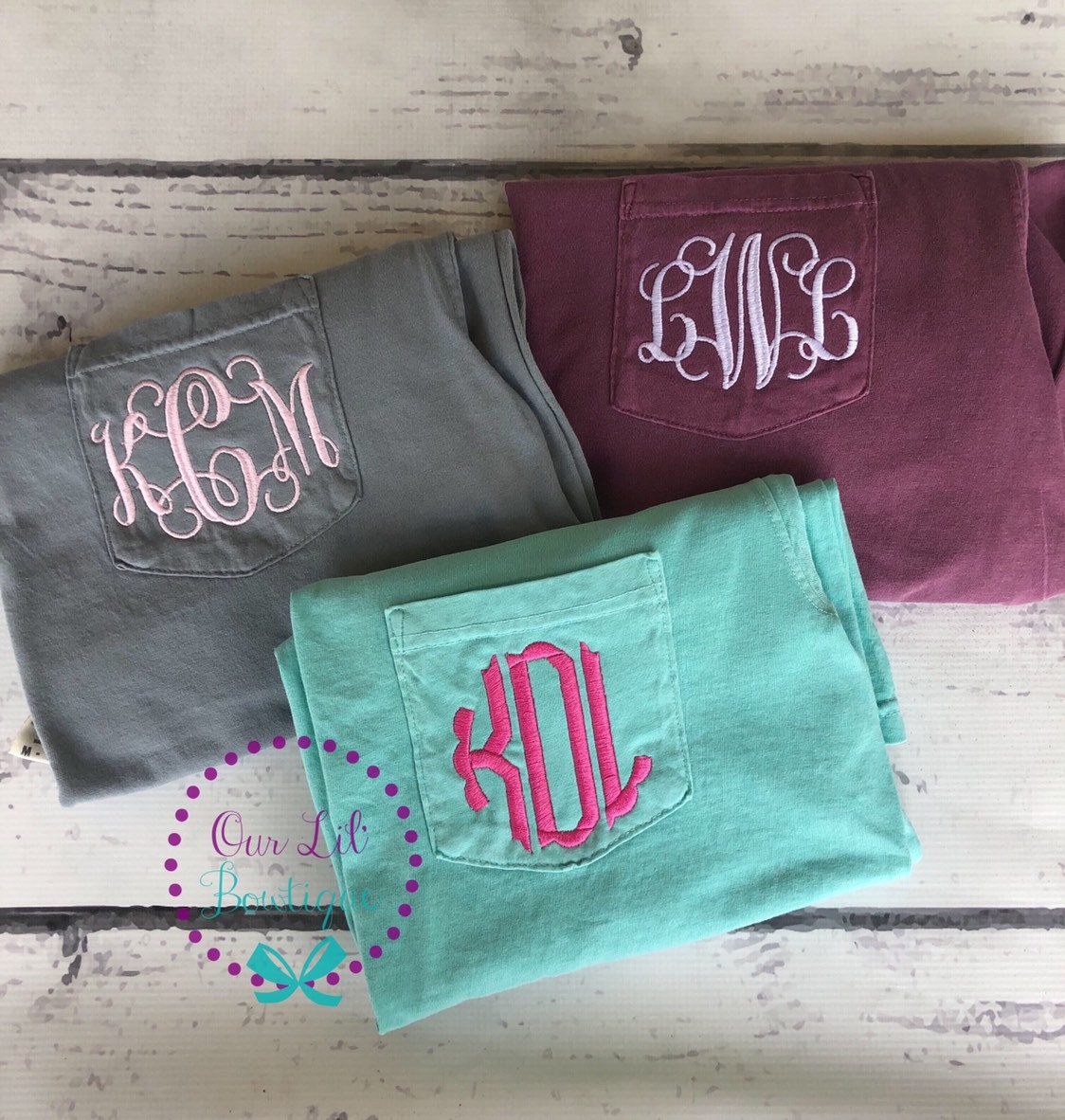 Short Sleeve Comfort Colors Monogram Pocket Tee - Short Sleeve T-Shirt -Comfort Colors - Monogram Pocket T-shirt - Monogram Pocket T-Shirt