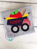 Personalized Back to School Truck Shirt: Embroidered School Supplies Applique