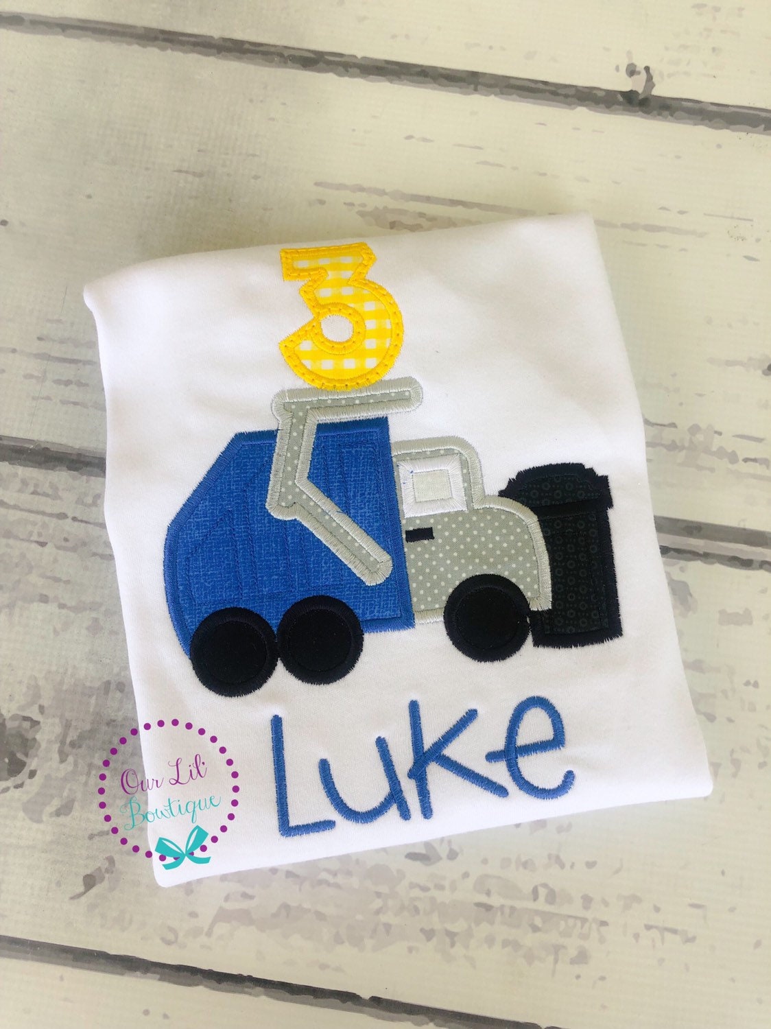 Personalized Garbage Truck Birthday Shirt - Raglan Truck Tee