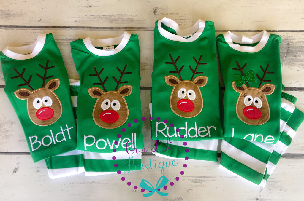 PRE-ORDER Personalized Reindeer Christmas Pajamas: Striped Holiday PJs