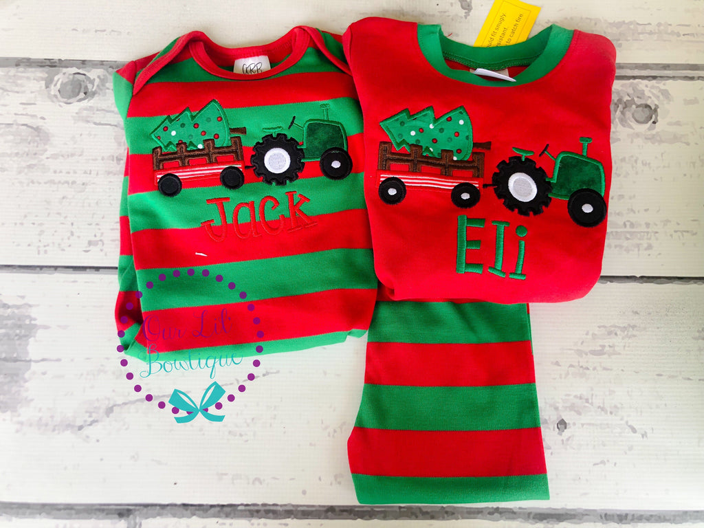 PRE-ORDER - Christmas Tractor- Boy's Christmas PJs- Christmas Tree - Personalized Christmas PJs - Christmas Tractor -Tractor Pajamas-Tractor