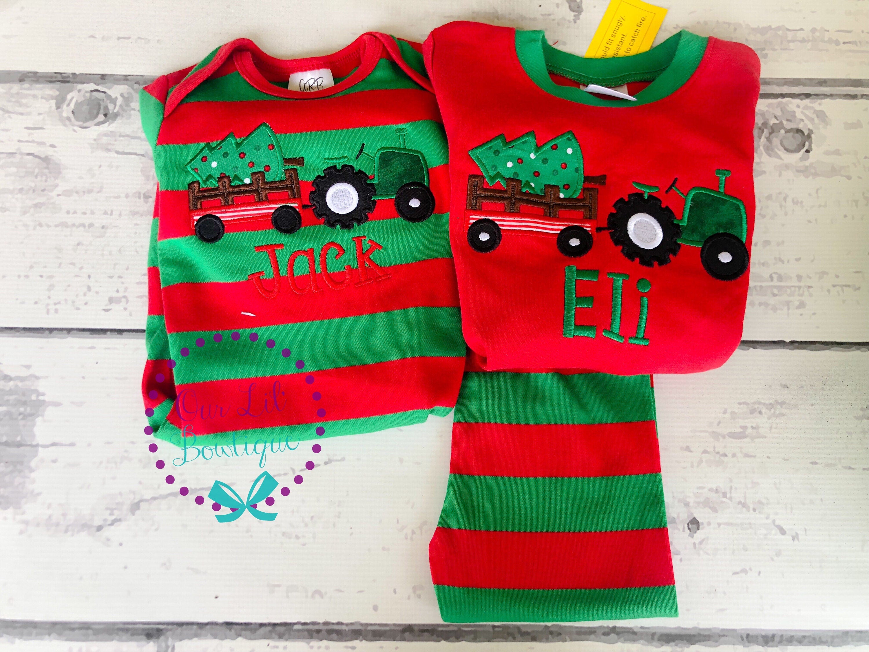 PRE-ORDER - Christmas Tractor- Boy's Christmas PJs- Christmas Tree - Personalized Christmas PJs - Christmas Tractor -Tractor Pajamas-Tractor