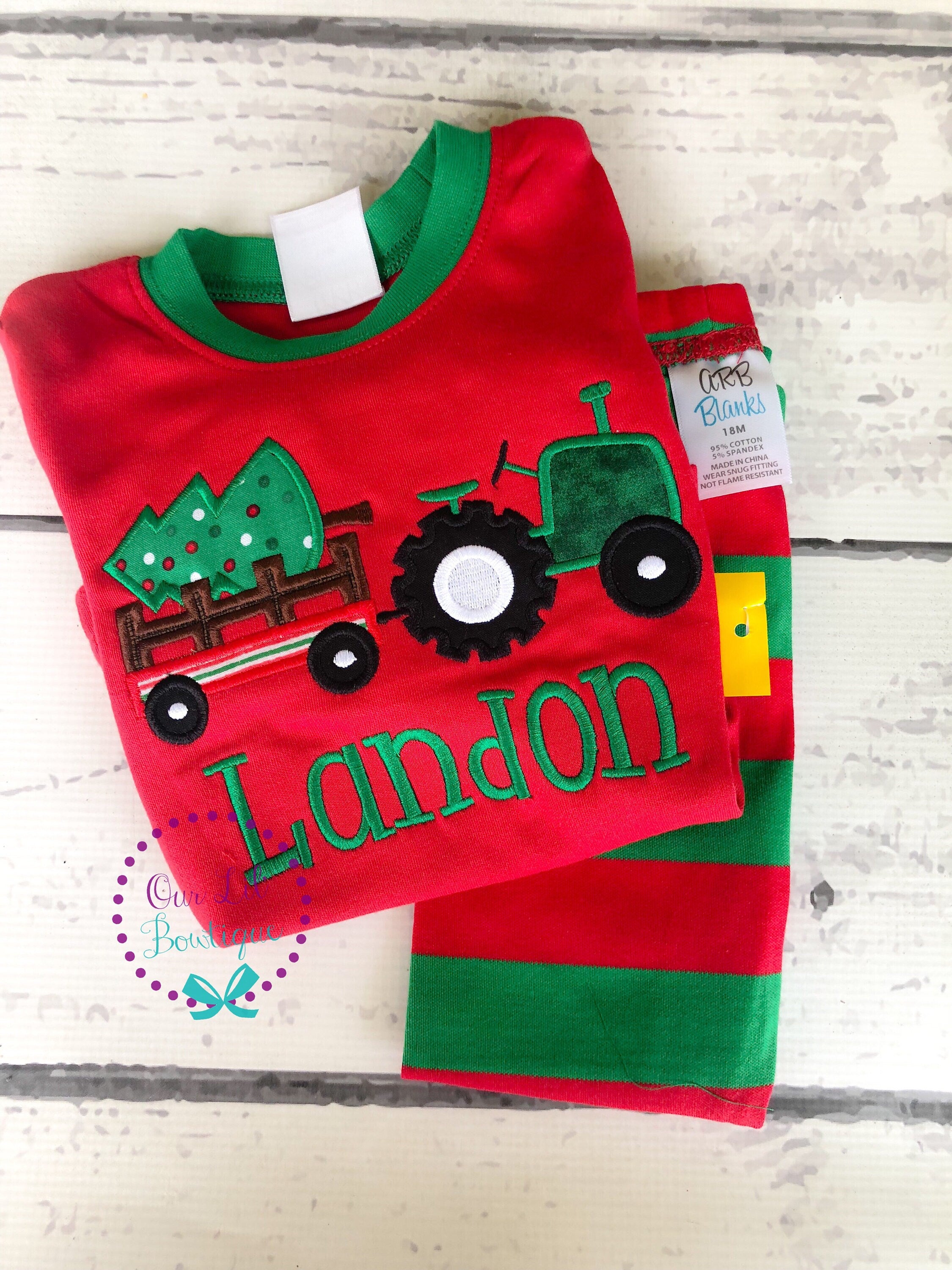 PRE-ORDER - Christmas Tractor- Boy's Christmas PJs- Christmas Tree - Personalized Christmas PJs - Christmas Tractor -Tractor Pajamas-Tractor