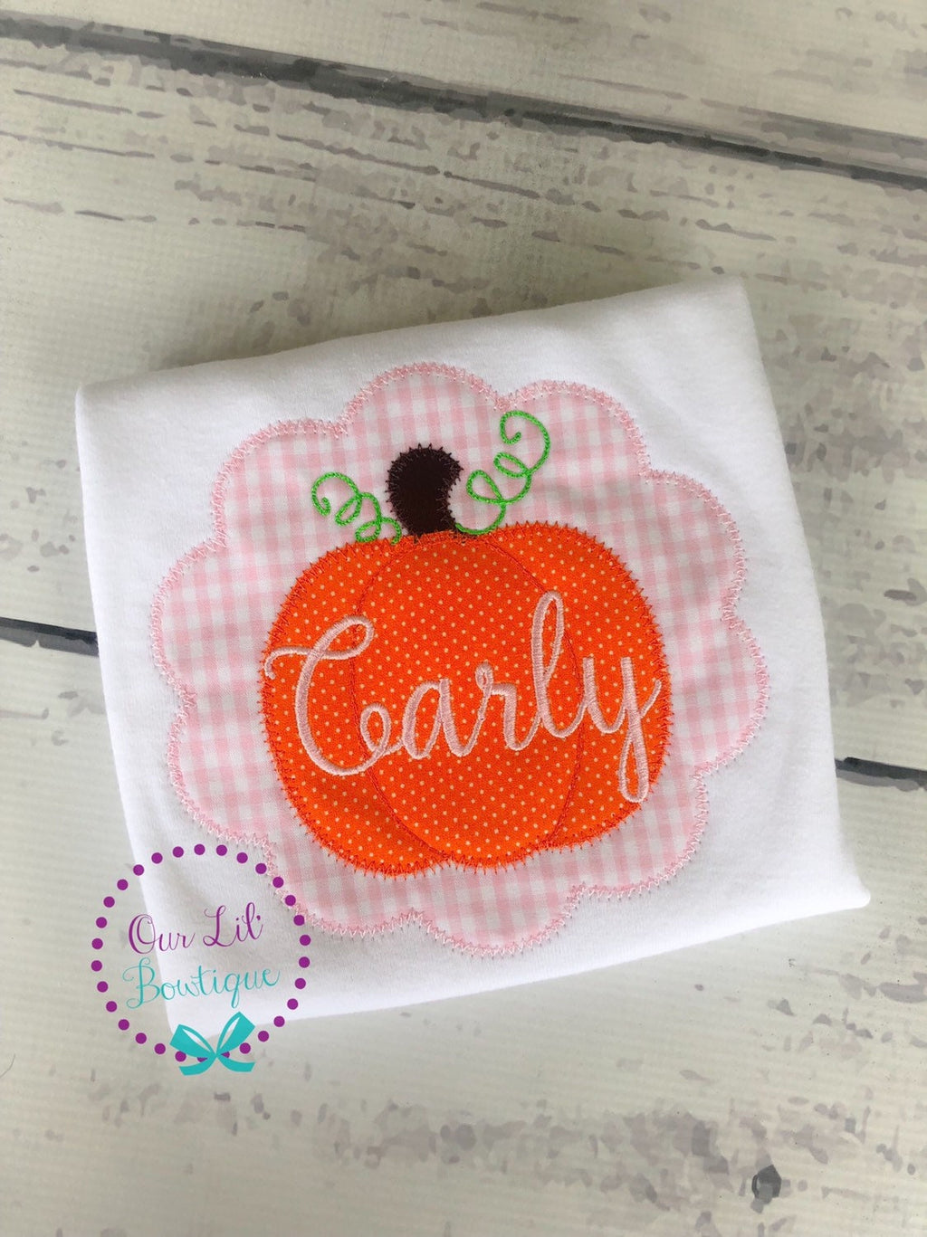 Monogram Pumpkin Shirt: Appliqué Ruffle Sleeve, Birthday Outfit