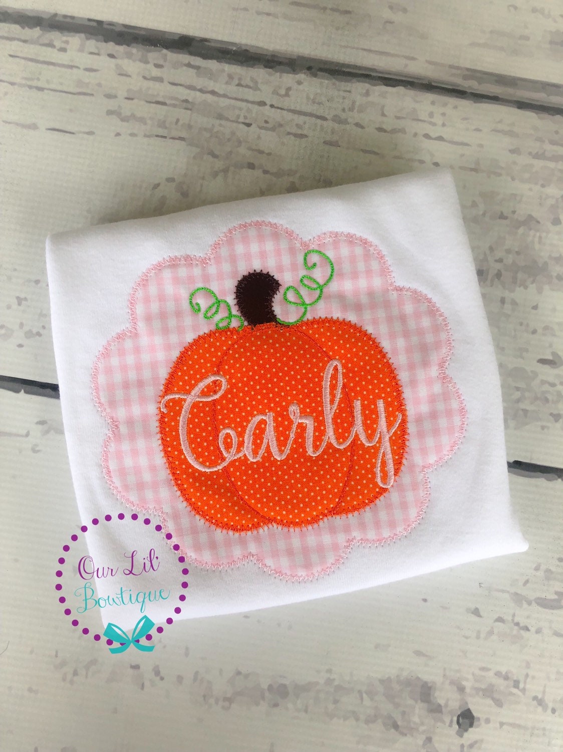 Monogram Pumpkin Shirt: Appliqué Ruffle Sleeve, Birthday Outfit