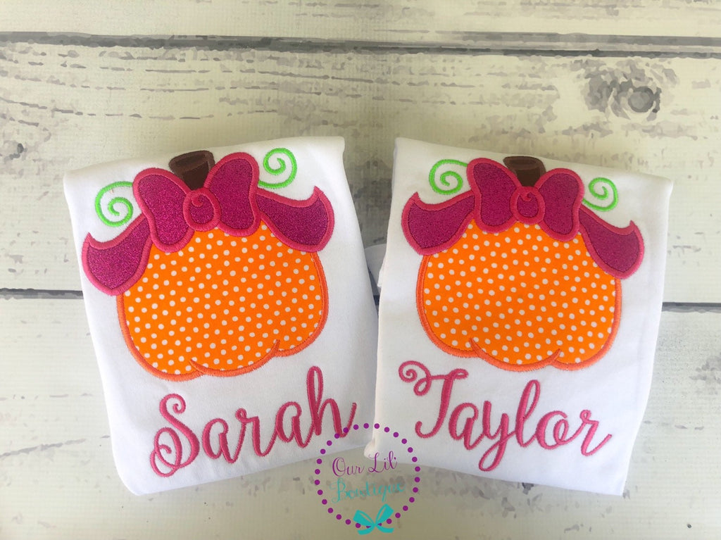 Girls Pumpkin Appliqué Shirt: Halloween Birthday Monogram