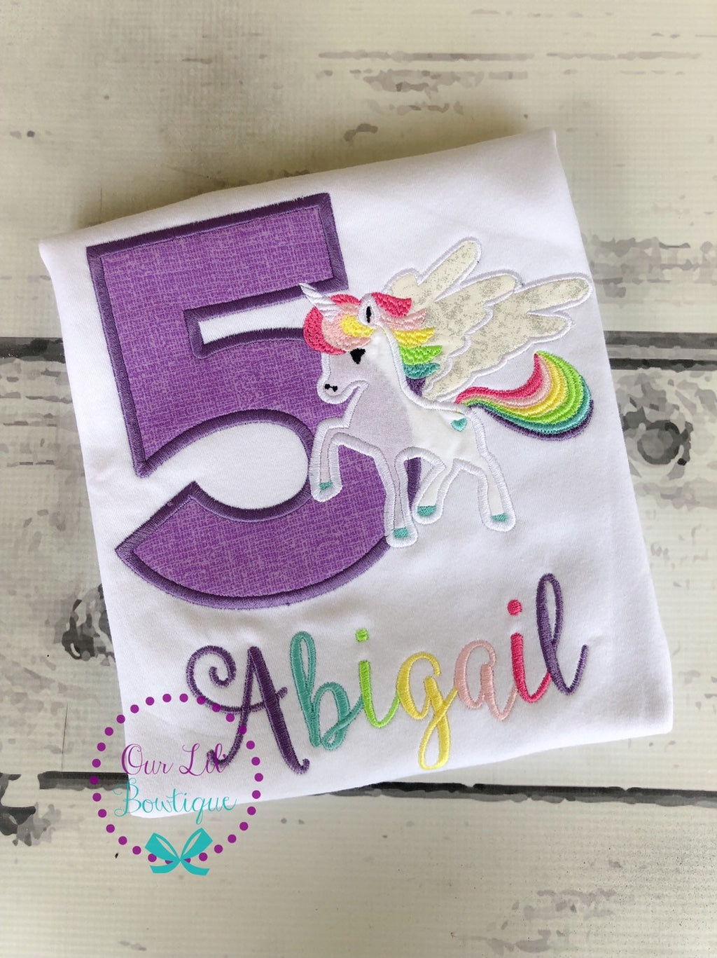 Personalized Unicorn Birthday Shirt: Gold Glitter Number, Rainbow Colors