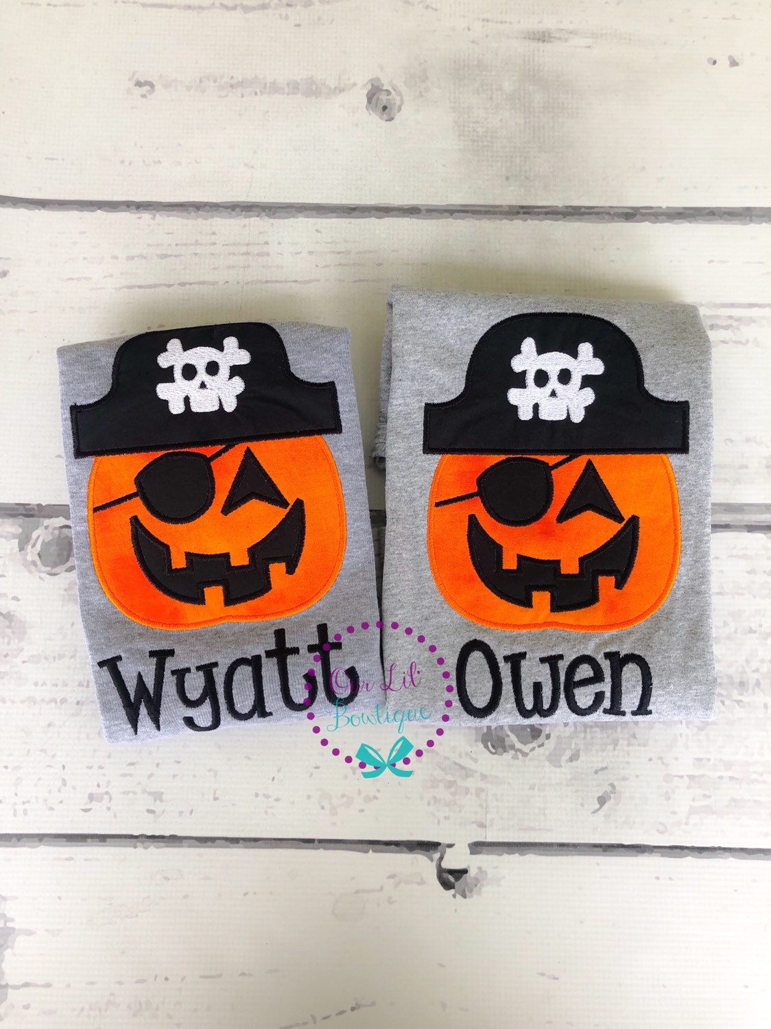 Boys Halloween Shirt: Embroidered Pumpkin Pirate Costume
