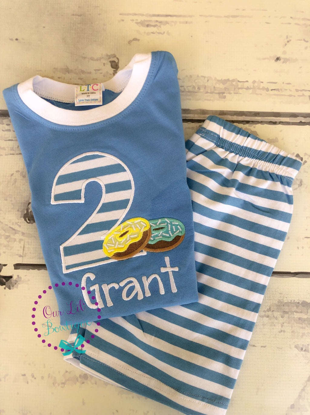 Personalized Donut Birthday Outfit: Appliqué Shirt & Shorts Set