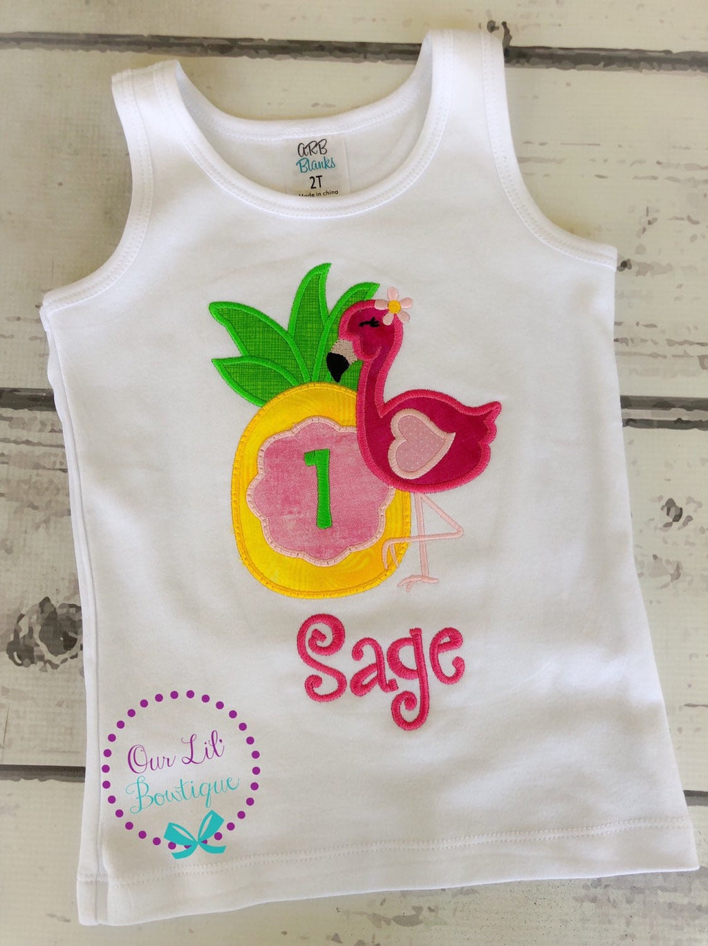 Personalized Flamingo Birthday Shirt: Pineapple Applique, Summer Outfit