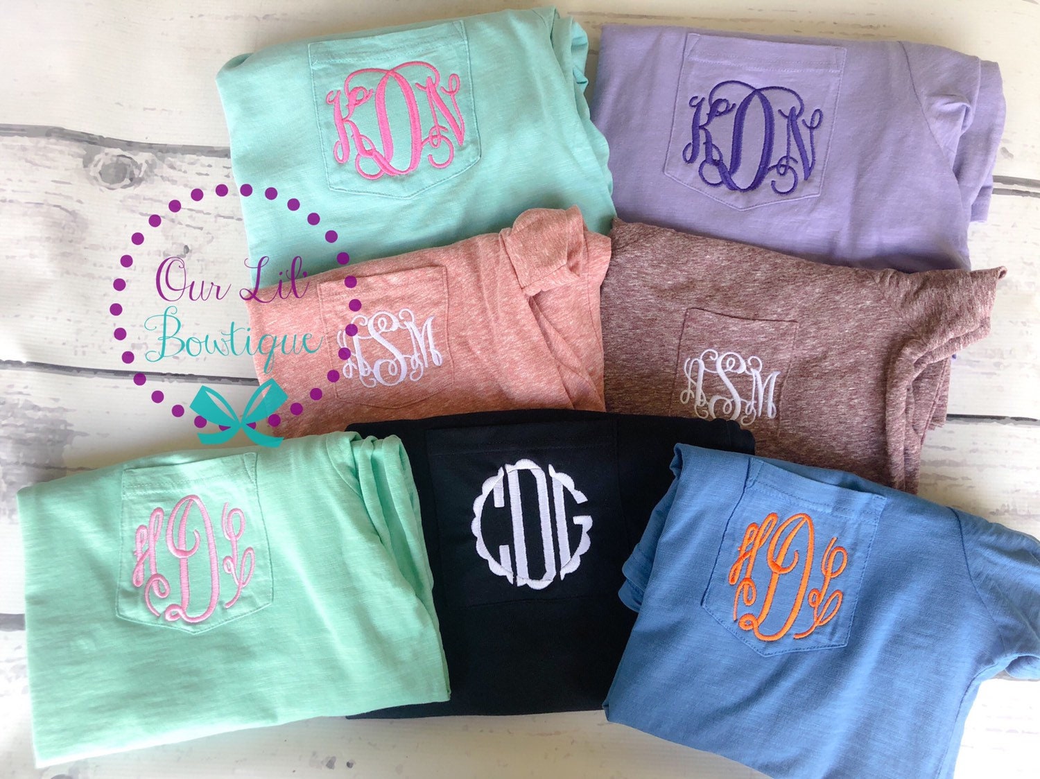 Short Sleeve Comfort Colors Monogram Pocket Tee - Short Sleeve T-Shirt -Comfort Colors - Monogram Pocket T-shirt - Monogram Pocket T-Shirt