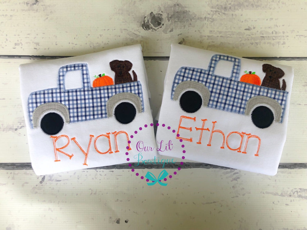 Pumpkin Truck Appliqué Shirt - Personalized Thanksgiving Halloween