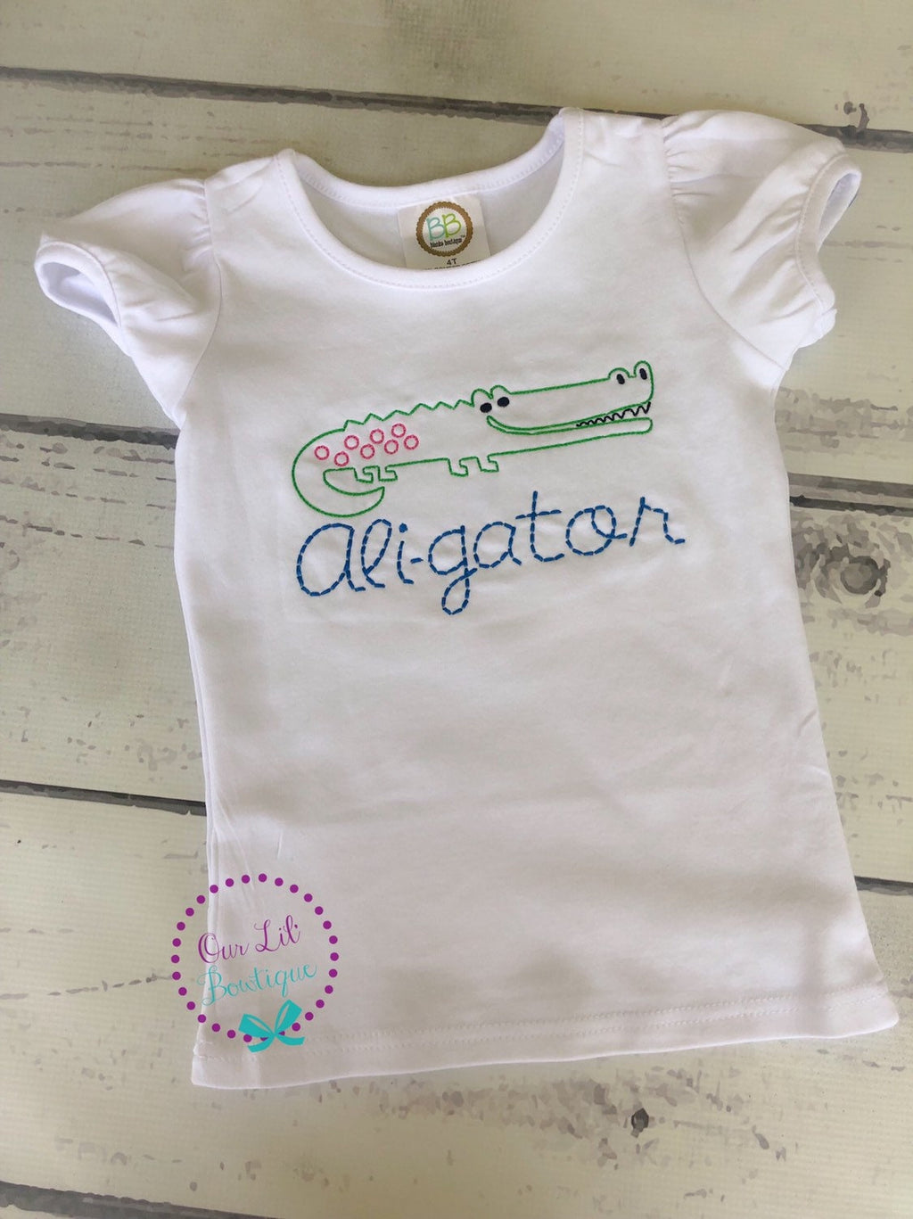 Personalized Alligator Shirt: Vintage Stitch Embroidery