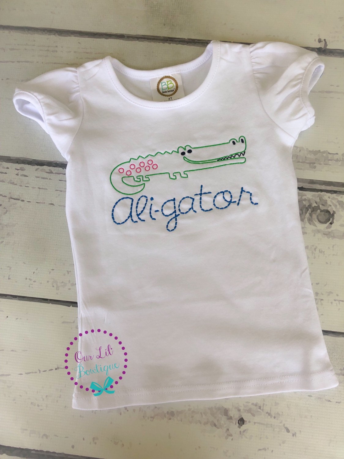Personalized Alligator Shirt: Vintage Stitch Embroidery