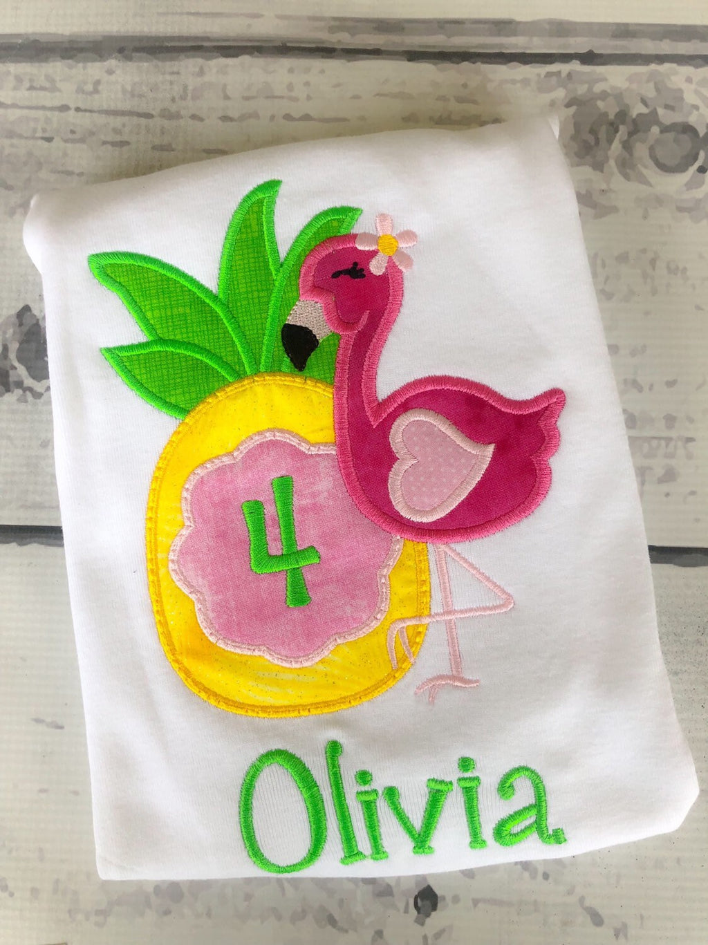 Personalized Flamingo Birthday Shirt: Pineapple Applique, Summer Outfit