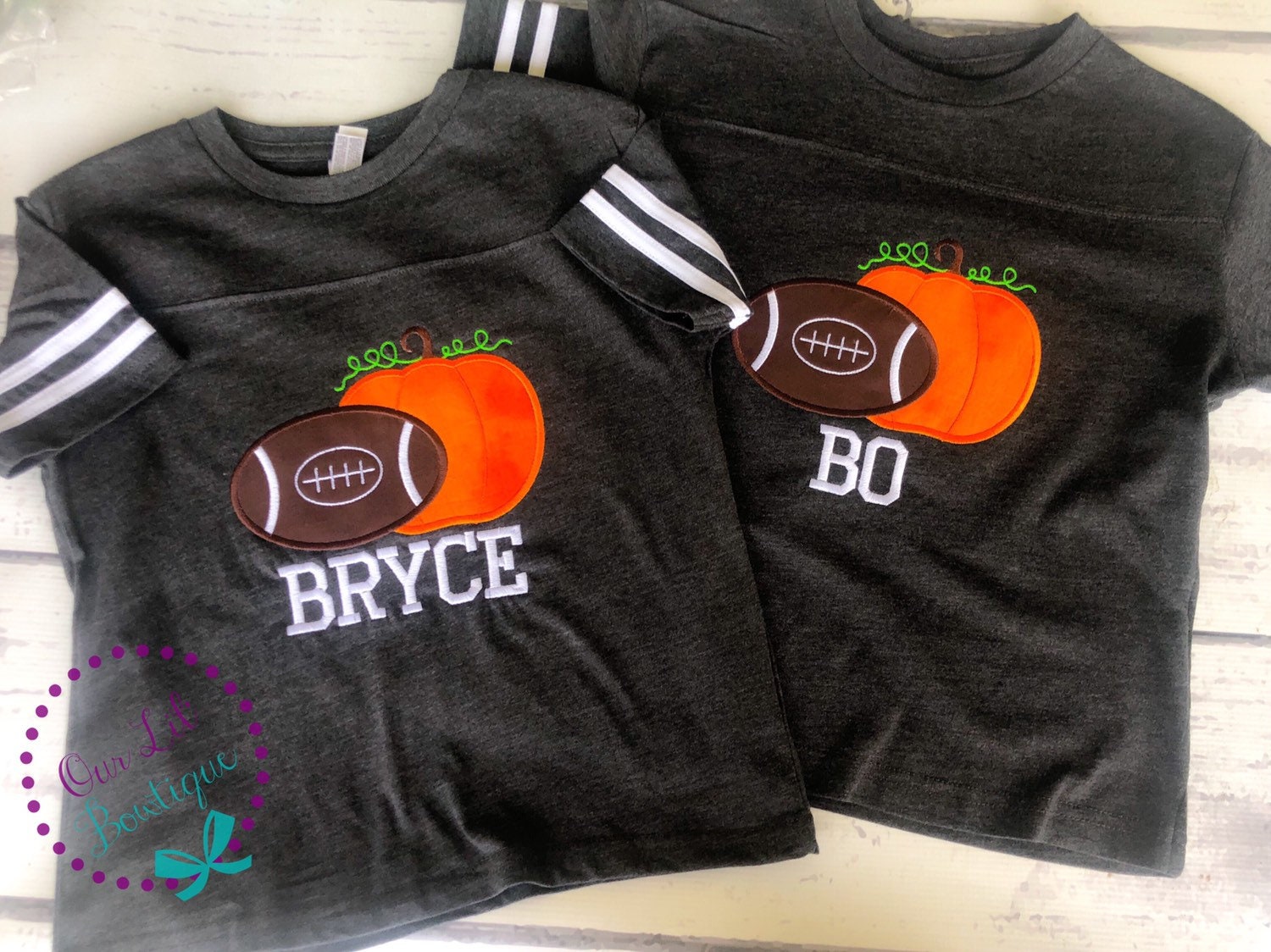 Personalized Boys Football Shirt: Embroidered Pumpkin Halloween Tee