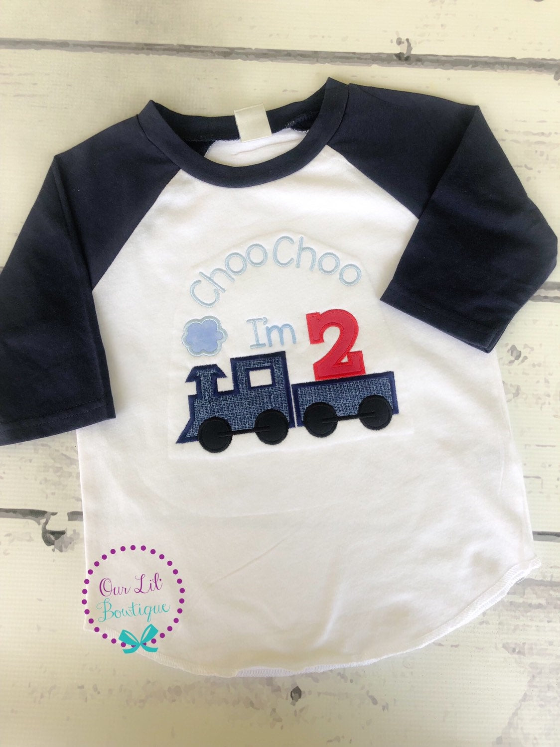 Personalized Train Birthday Raglan Shirt - Custom Colors