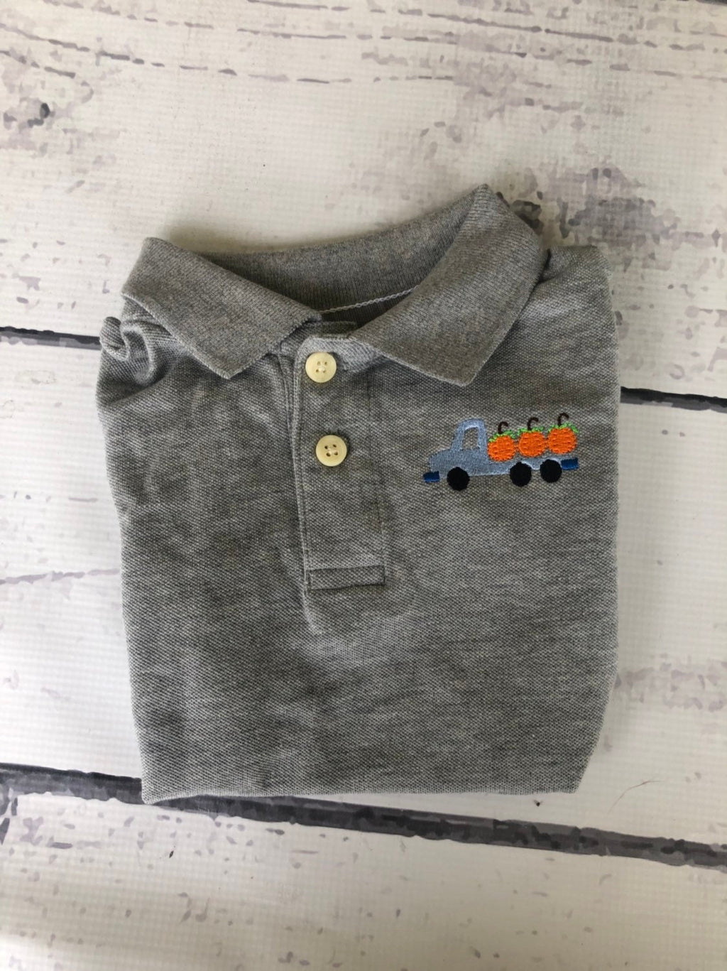 Pumpkin Truck Polo: Embroidered Fall Thanksgiving Shirt