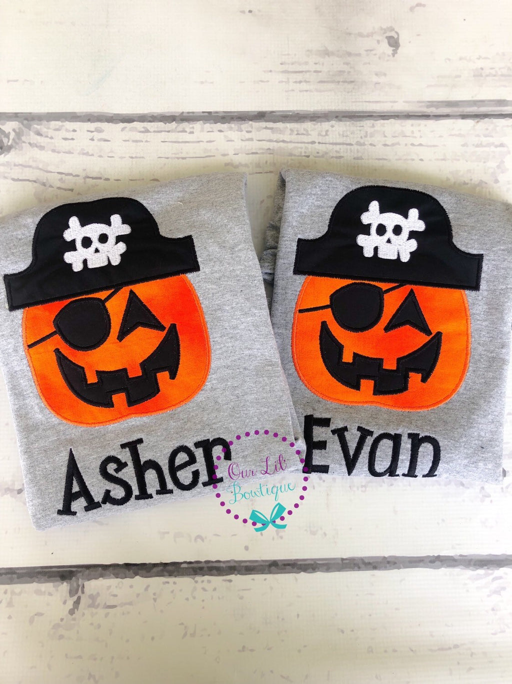 Boys Halloween Shirt: Embroidered Pumpkin Pirate Costume
