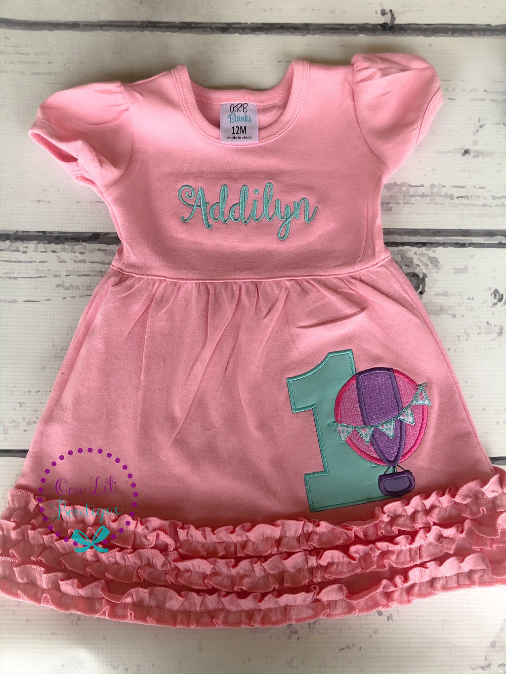 Monogram Hot Air Balloon Birthday Dress - Girls Appliqué Outfit