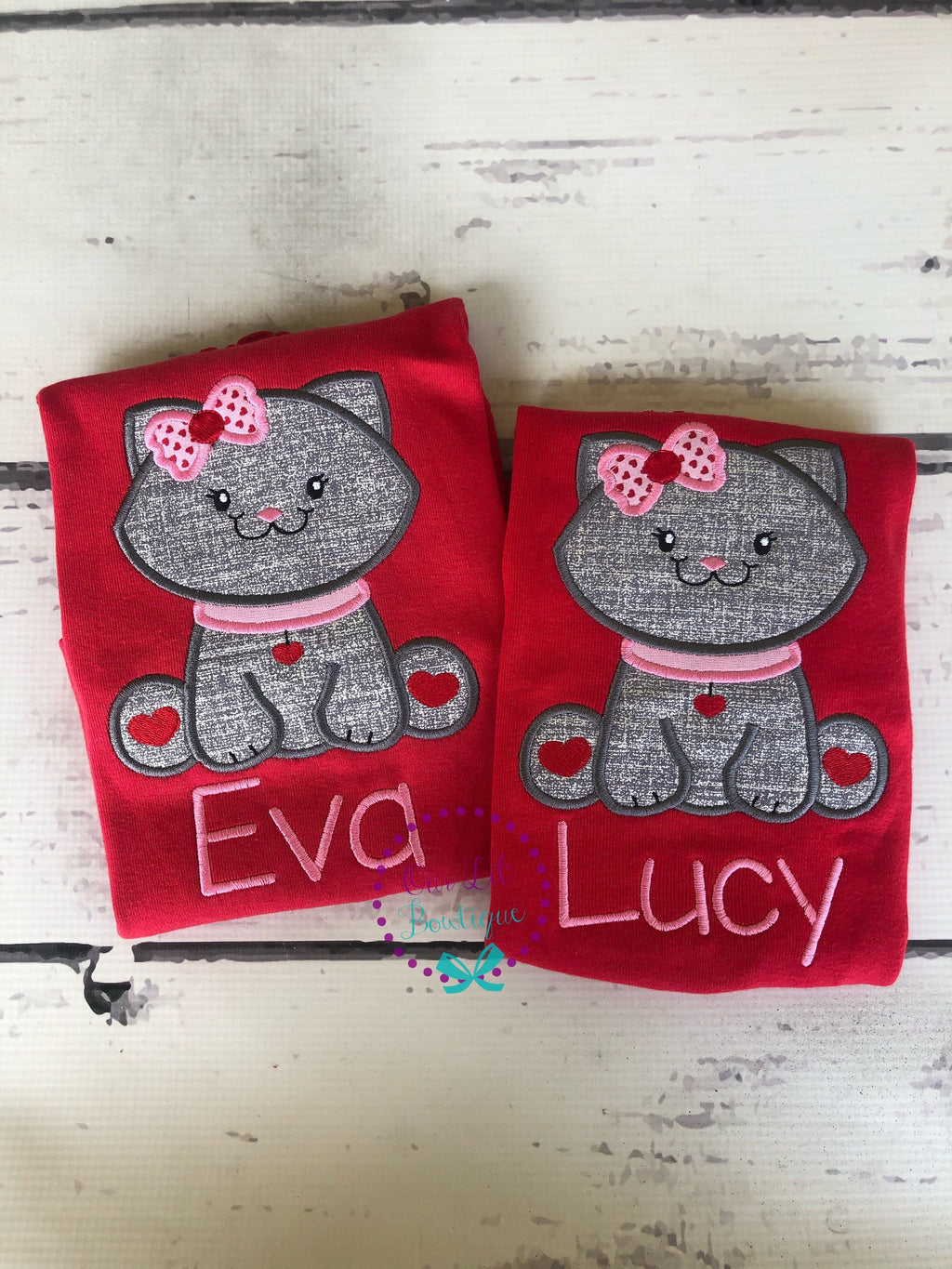 Personalized Valentine's Day Cat Applique Shirt