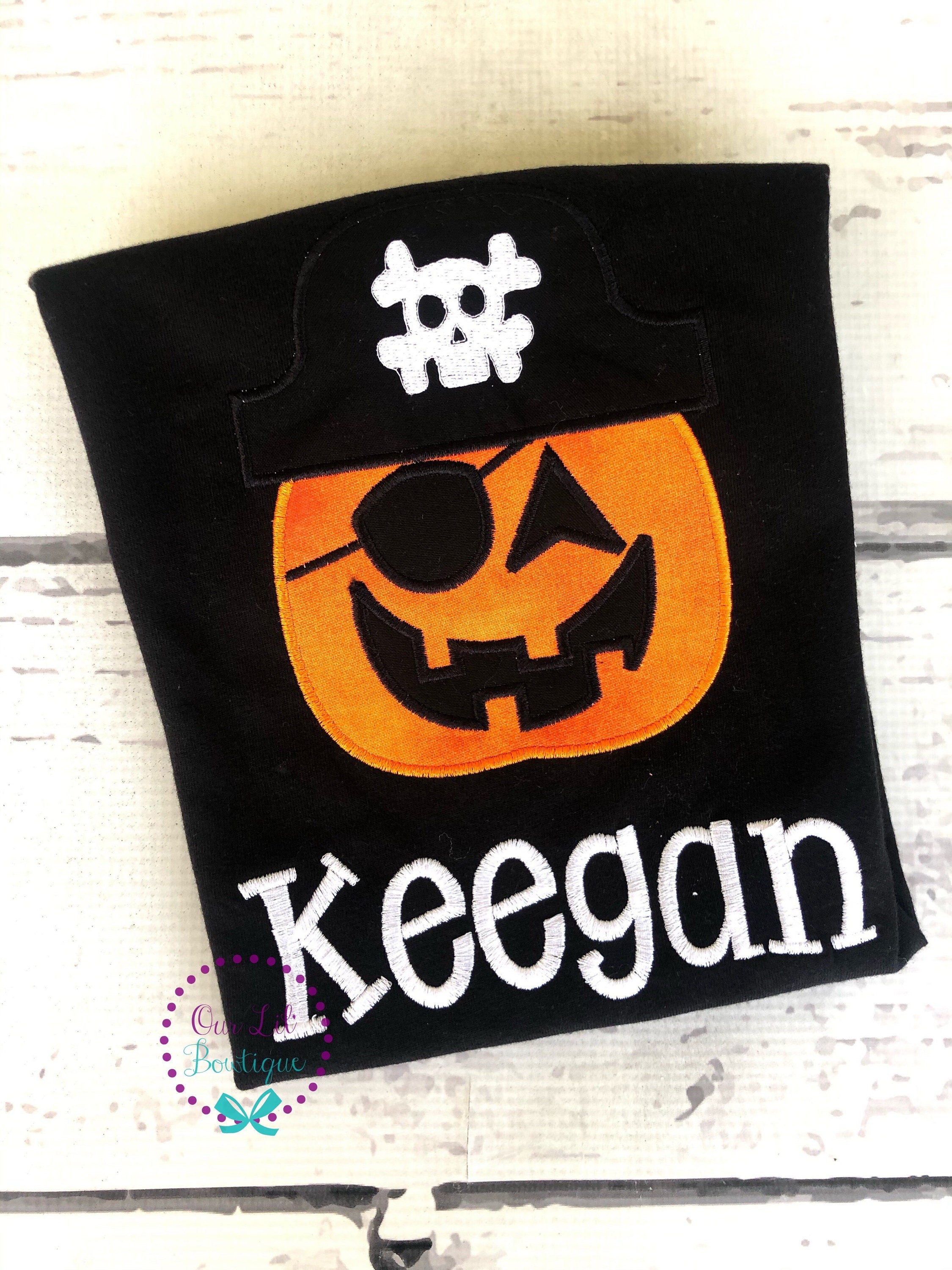 Boys Halloween Shirt: Embroidered Pumpkin Pirate Costume