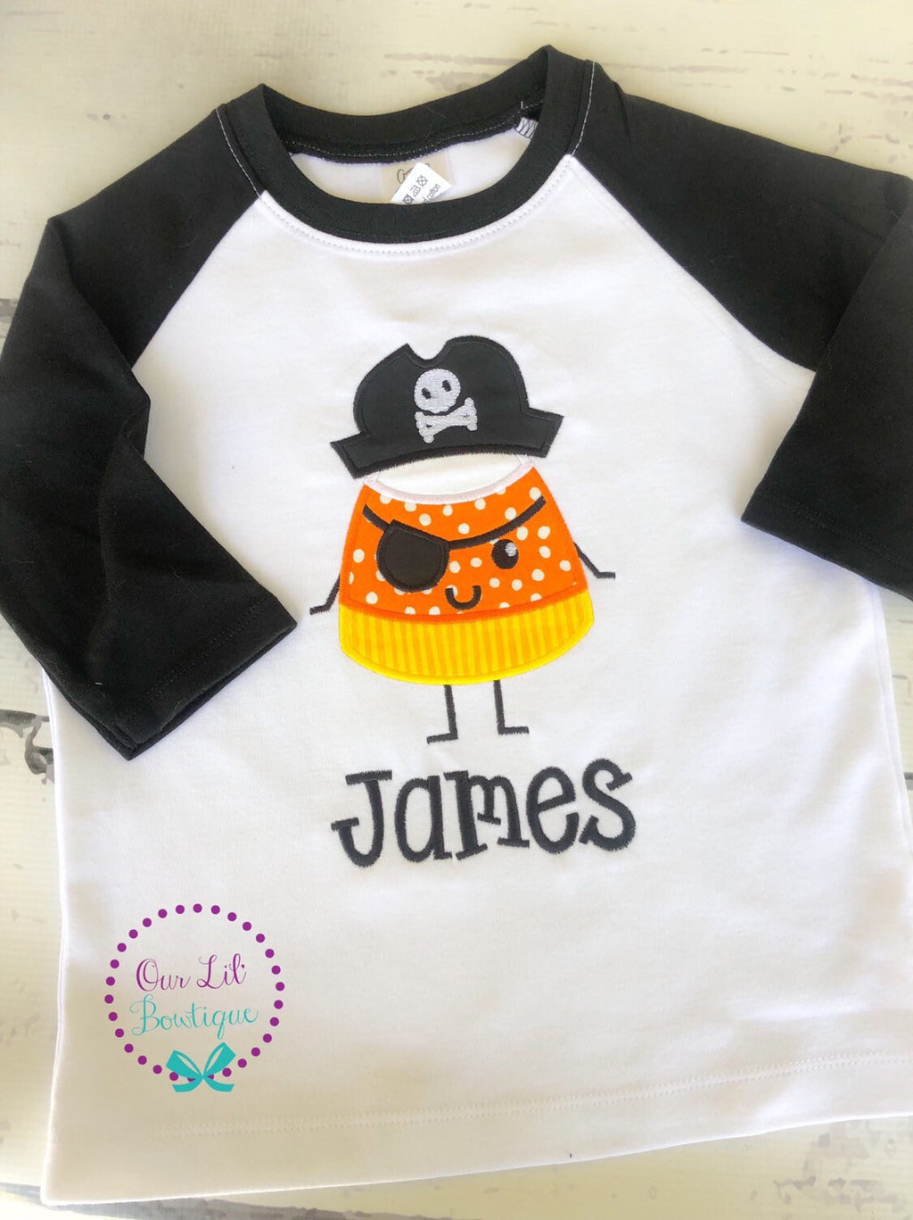 Candy Corn Pirate Applique Halloween Shirt - Personalized