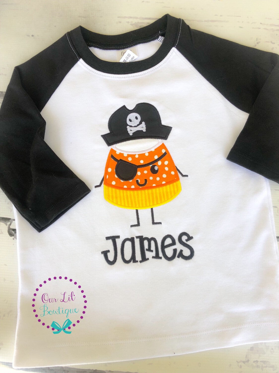 Candy Corn Pirate Applique Halloween Shirt - Personalized