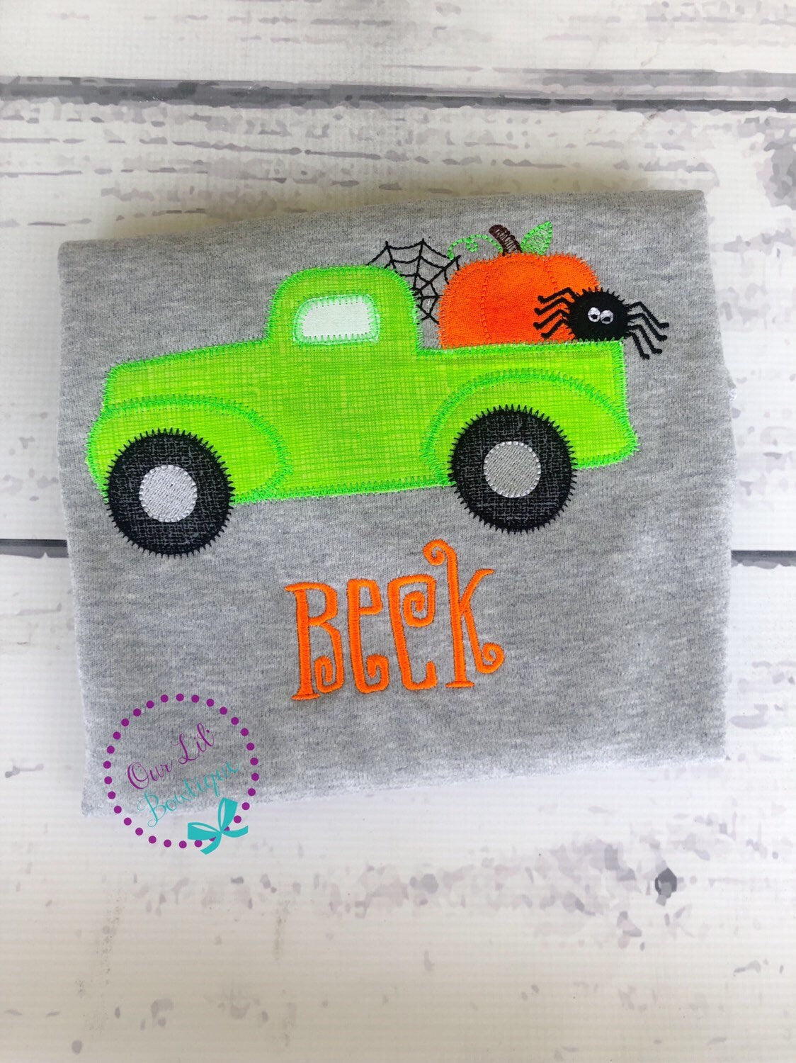 Personalized Halloween Truck Raglan Shirt: Ghost, Pumpkin, Spider