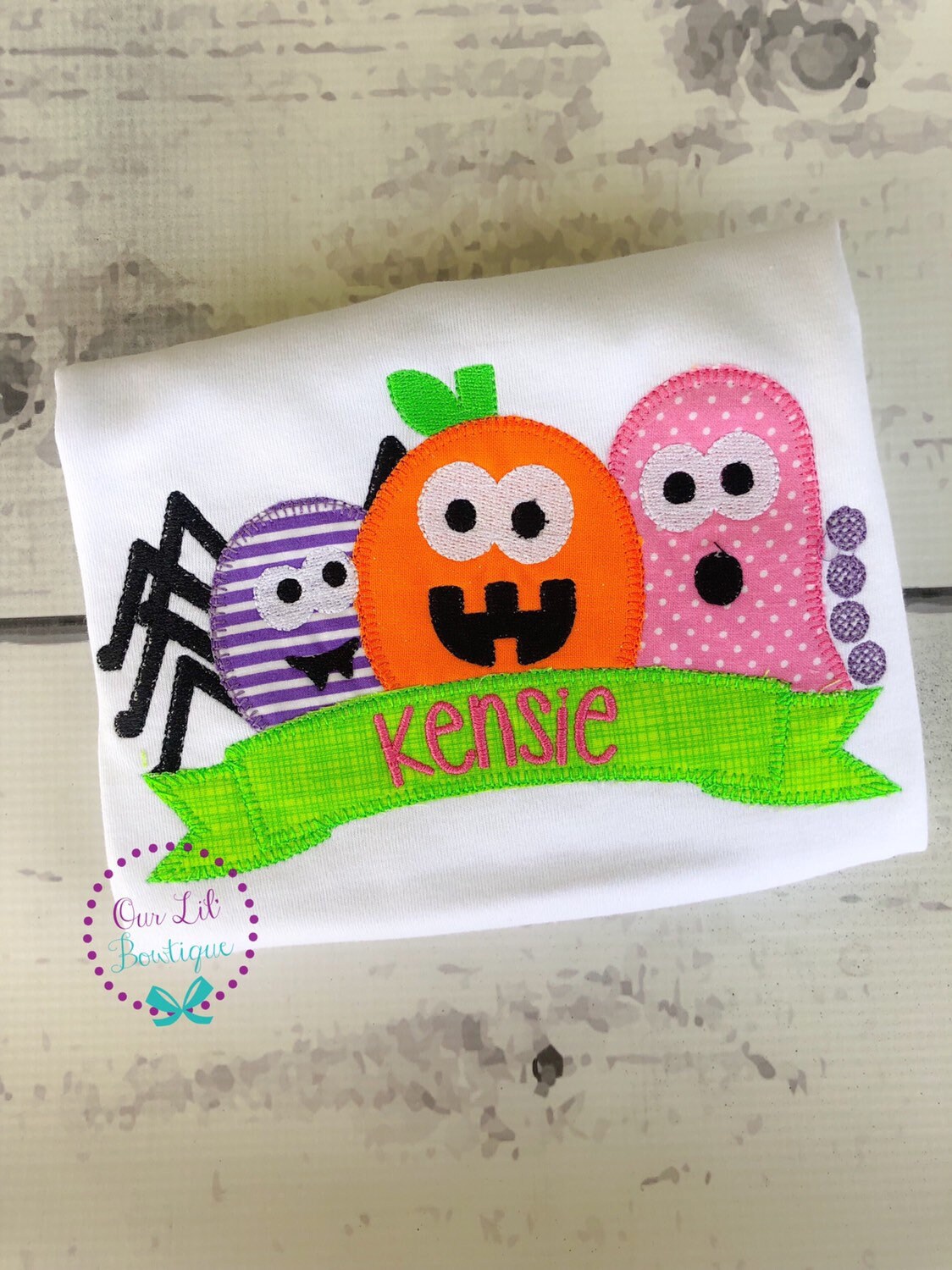 Personalized Halloween Shirt: Embroidered Pumpkin, Spider, Ghost Trio