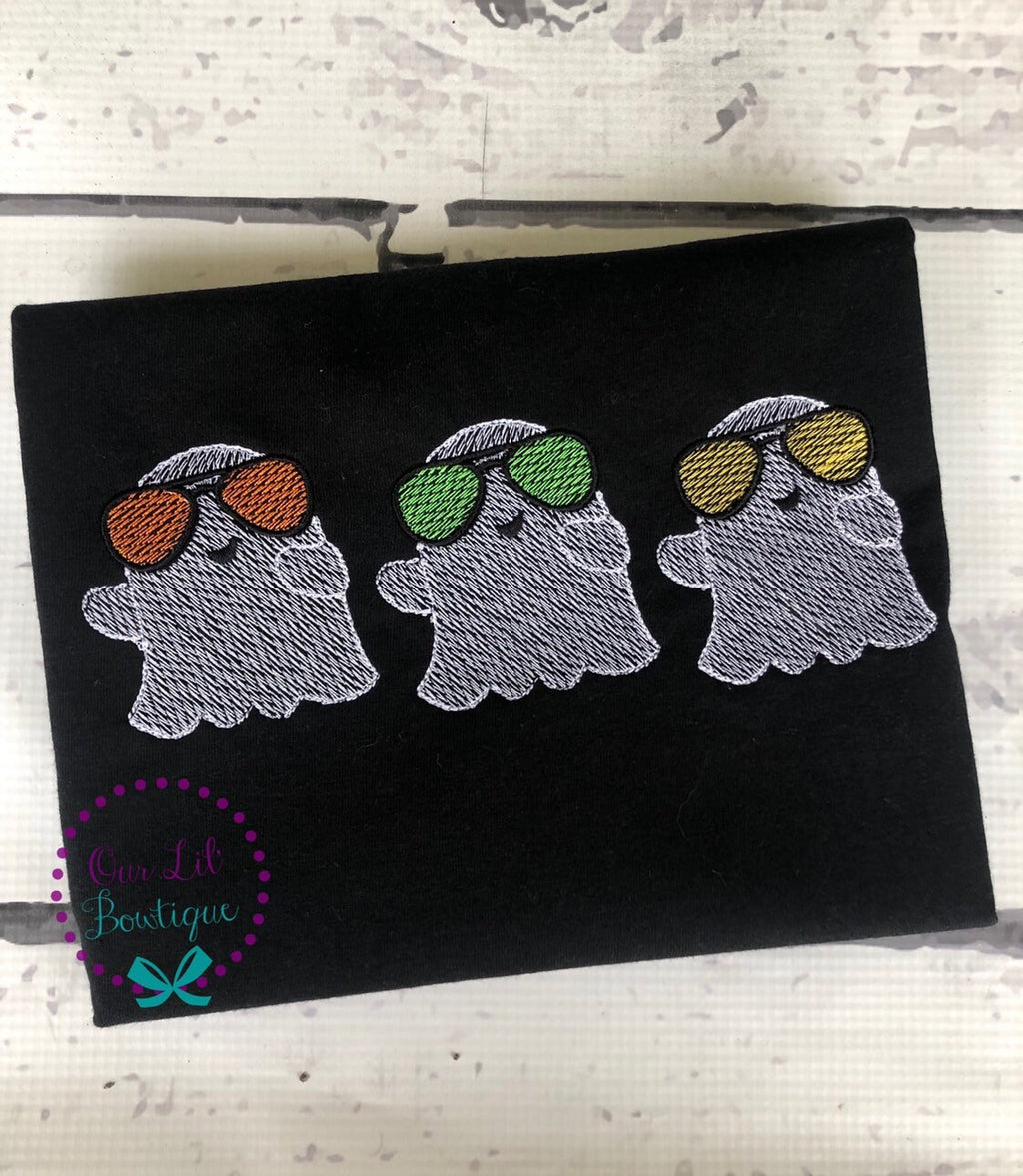 Personalized Halloween Ghost Shirt: Embroidered Sketch Design